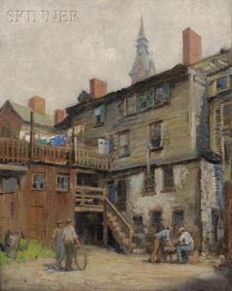 Yard View, Purportedly Providence, Rhode Island Oil Painting by Stacy Tolman