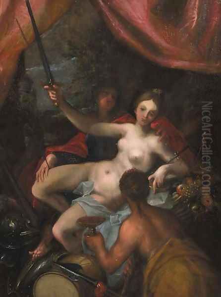 A Personification of Pax holding a sword and a balance Oil Painting by Hans Von Aachen