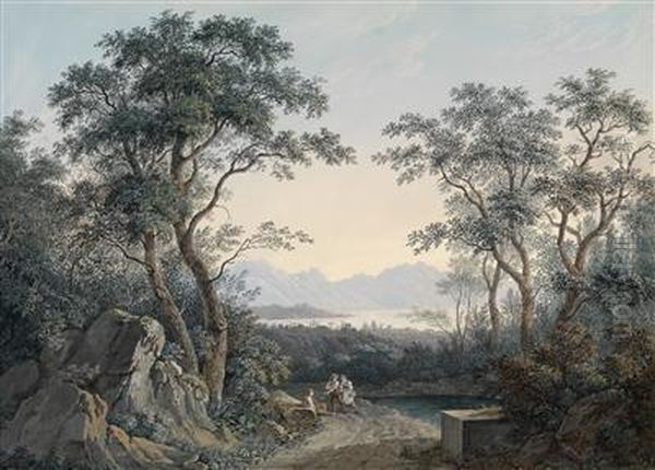 Landschaft Mit Blick Auf Einen See Aus Einem Waldchen Oil Painting by Matthias Rudolf Toma