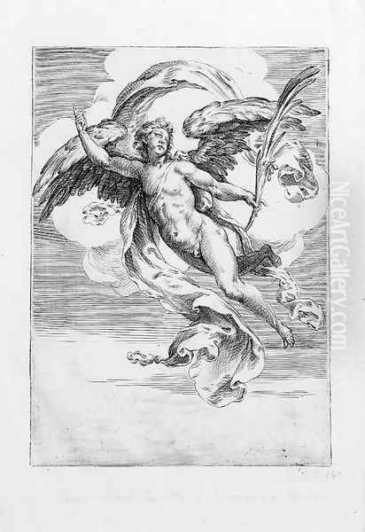 Winged Genius gesturing and holding a Palm Branch Oil Painting by Cherubino Alberti