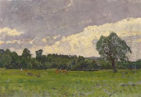 Summer Landscape Oil Painting by Heinrich Tomec