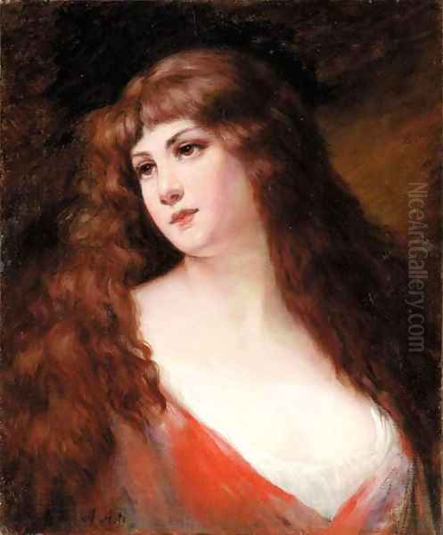 An auburn haired beauty Oil Painting by Angelo Asti