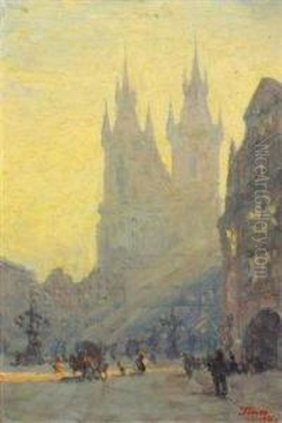 A View Of Tyn Church Oil Painting by Heinrich Tomec