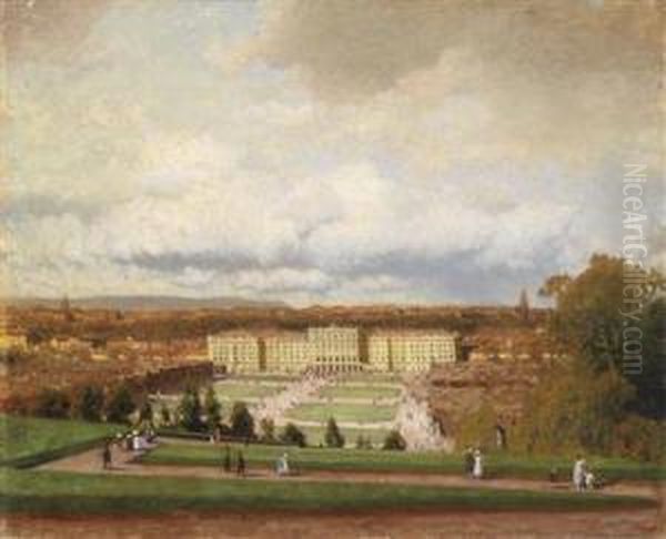 Viewfrom The Gloriette Down On Schonbrunn Palace Oil Painting by Heinrich Tomec