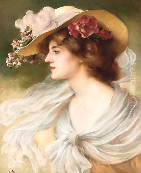 Une elegante au chapeau Oil Painting by Angelo Asti