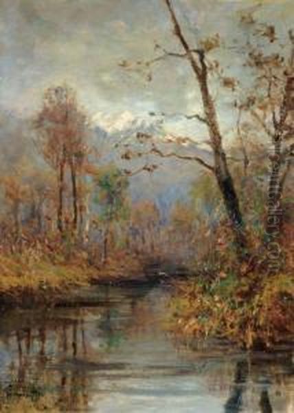 Paesaggio Con Fiume Oil Painting by Achille Tominetti