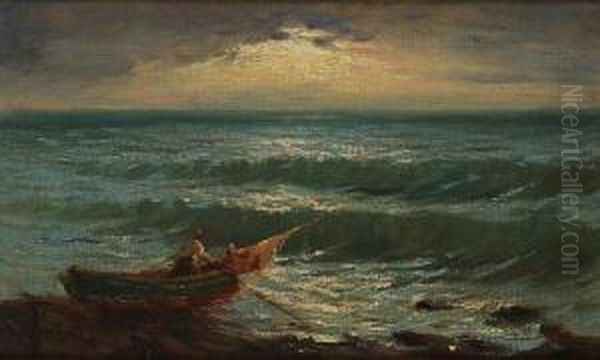 Pescatore Al Tramonto Oil Painting by Achille Tominetti