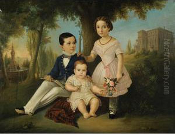 Ritratto Della Famiglia Vivante Nel Paesaggio Oil Painting by Augusto Tominz