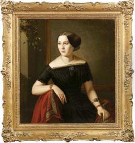 Ritratto Di Gentildonna Con Abito Nero Oil Painting by Giuseppe Tominz