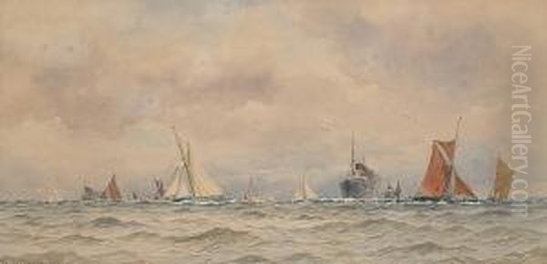 Busy Shipping Lane Oil Painting by William Stephen Tomkin