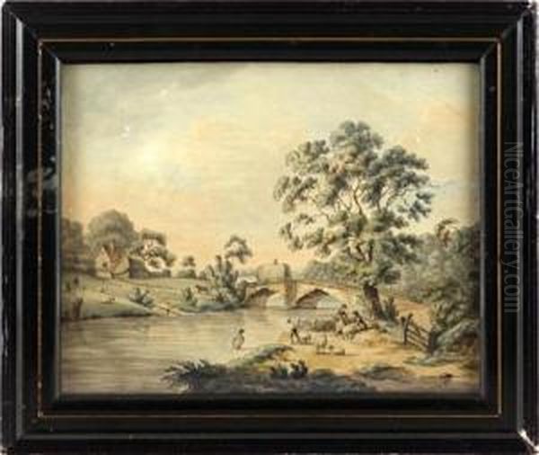 River Landscape Oil Painting by Charles F. Tomkins