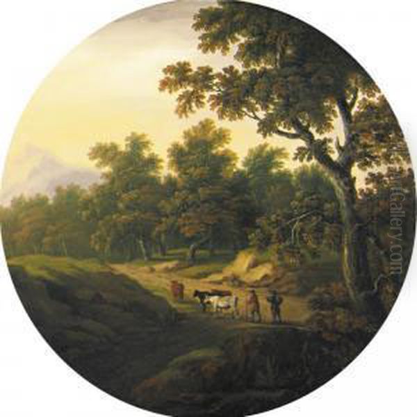 A Wooded Landscape With Cattle Grazing Oil Painting by Peltro William Tomkins