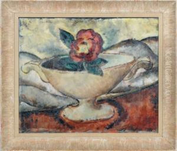 Still Life Of A Bowl With A Flower Oil Painting by Bradley Walker Tomlin