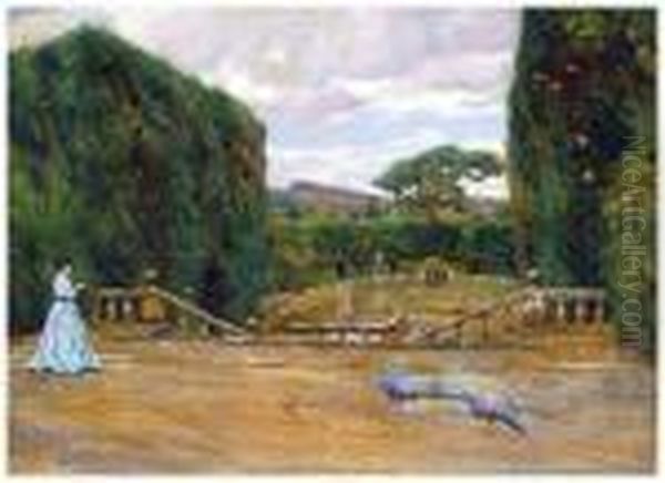 Giardino Della Villa Querci - Saltocchio (lucca) Oil Painting by Adolfo Tommasi