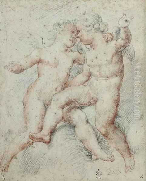 Two putti embracing Oil Painting by Cherubino Alberti