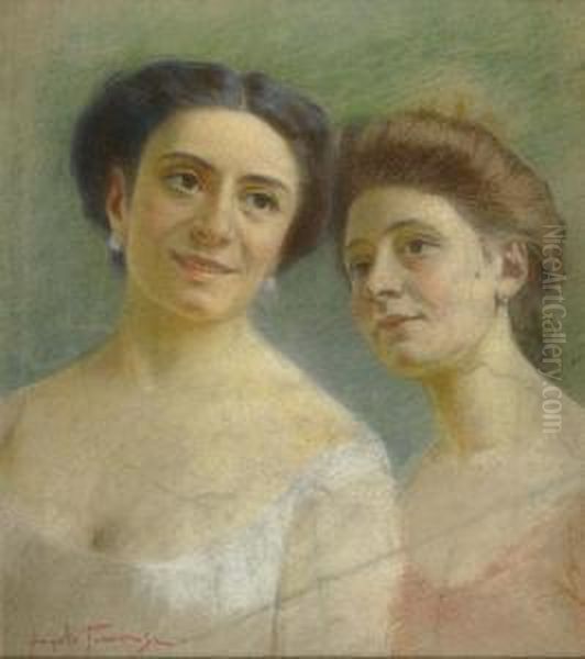 Le Sorelle Oil Painting by Angiolo Tommasi