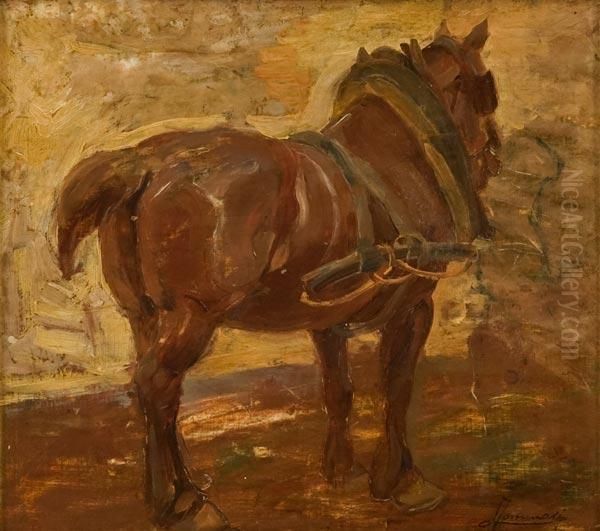 Cavallo Di Tergo Con Finimenti Oil Painting by Ludovico Tommasi