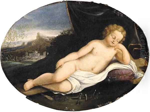 The sleeping Christ Child with the instruments of the Passion Oil Painting by Francesco Albani