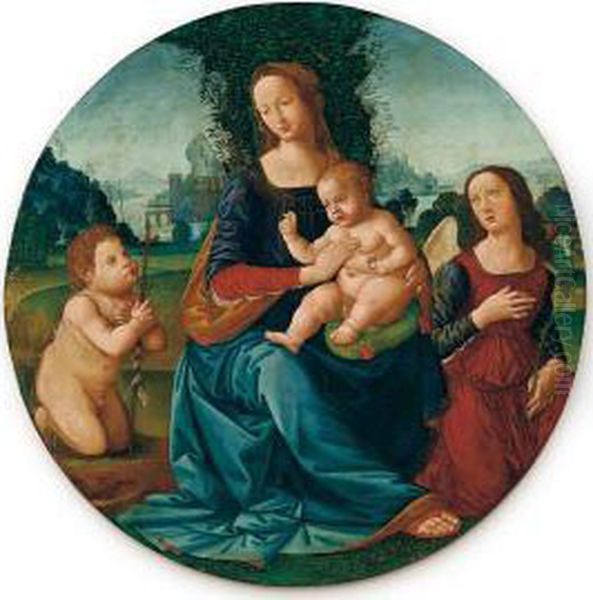 Madonna Col Bambino, San Giovannino E L'arcangelo Gabriele Oil Painting by Tommaso