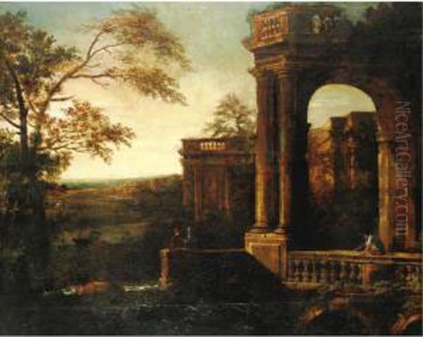 Landscape With Classical Pavilion Oil Painting by Tommaso Costa