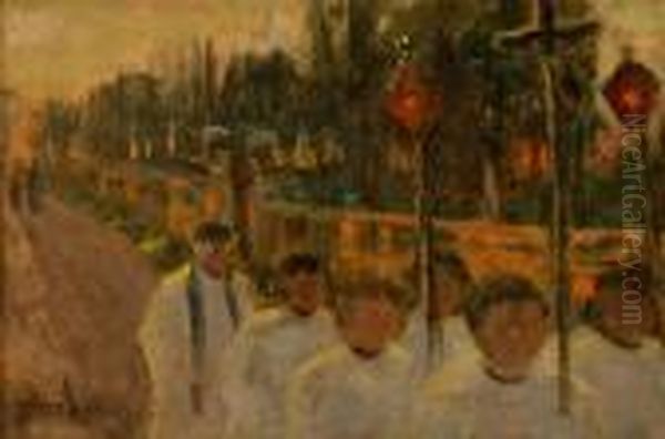 Procession Of Priests Oil Painting by Frank Henry (Hector) Tompkins