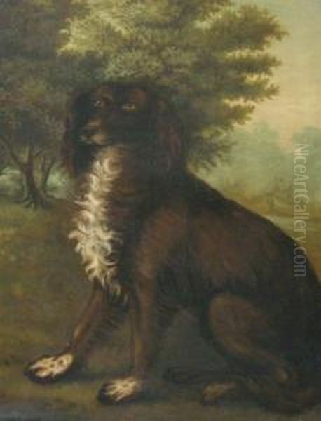 Irish Water Spaniel In A Landscape Oil Painting by Clifton Tomson