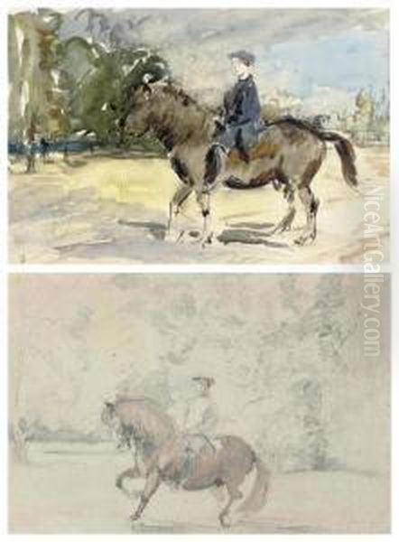 Two Views Of John Bunbury On Horseback Oil Painting by Henry Tonks