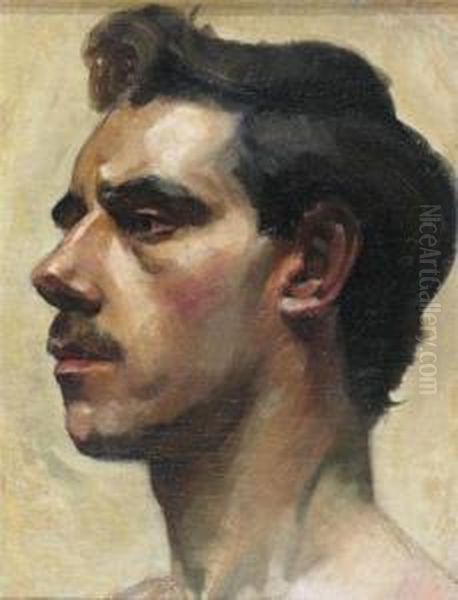 Study Of A Man With A Moustache Oil Painting by Henry Tonks