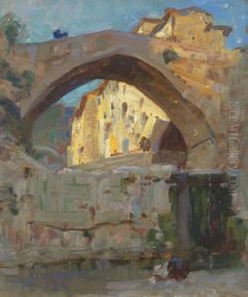 Ponte A Loro Ciuffenna Oil Painting by Egidio Tonti