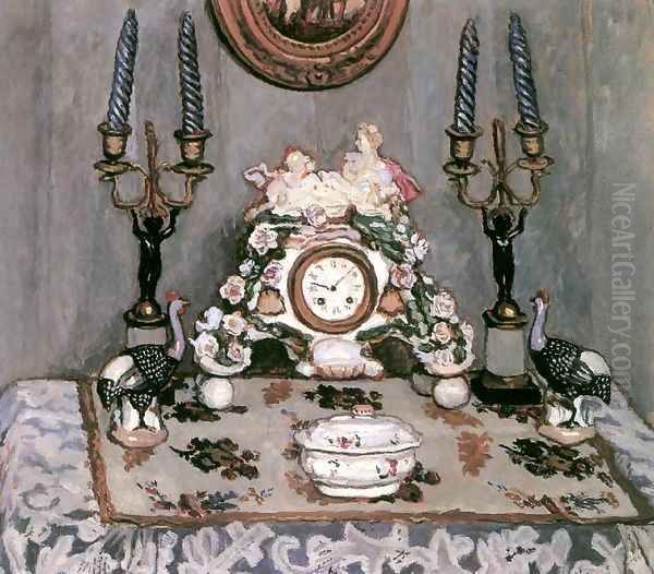 Still-life with China Clock 1910 Oil Painting by De Lorme and Ludolf De Jongh Anthonie