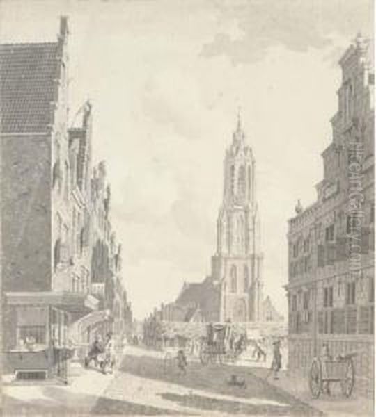 A View From The Marketplace With The Nieuwekerk In Delft Oil Painting by Gerrit Toorenburg