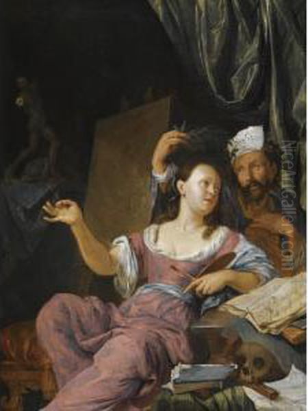 An Allegory Of The Arts, Or 'painting Being Crowned By Poetry' Oil Painting by Jacob Van Toorenvliet