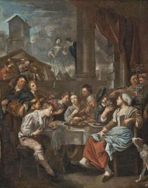 Figures Merrymaking Oil Painting by Jacob Van Toorenvliet