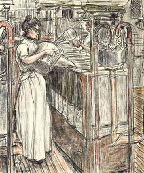 Vrouwen In De Kaarsenfabriek Te Gouda Oil Painting by Jan Toorop