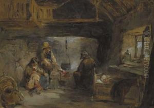 Irish Cottage Interior Oil Painting by Francis William Topham