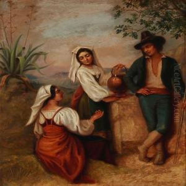 Scene With Three Italians Oil Painting by Frank William Warwick Topham