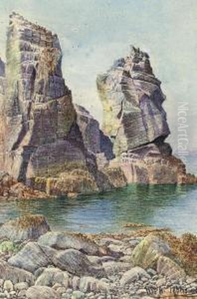 Entrance To Creux Harbour, Sark; And Les Autelets, Sark Oil Painting by William A. Toplis