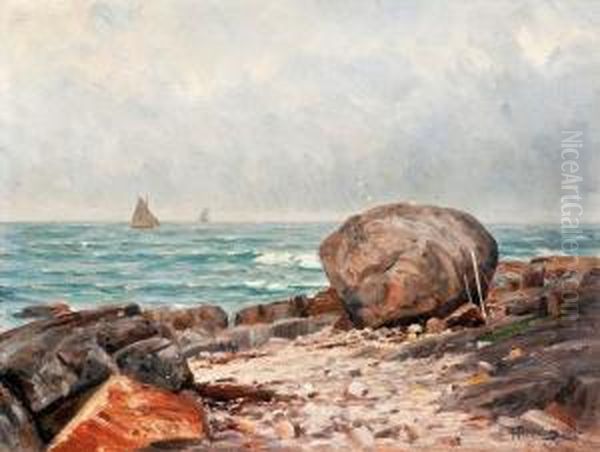 Rocks On The Shore Oil Painting by Woldemar Toppelius