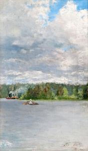 Steamship In The Archipelago Oil Painting by Woldemar Toppelius