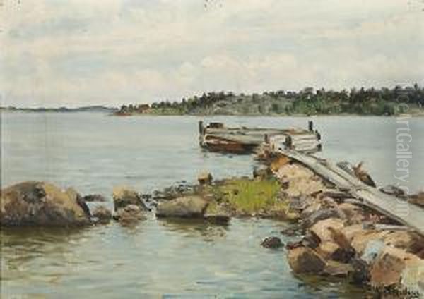 Laituri Oil Painting by Woldemar Toppelius