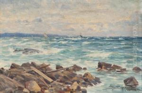 Shipson The Sea Oil Painting by Woldemar Toppelius