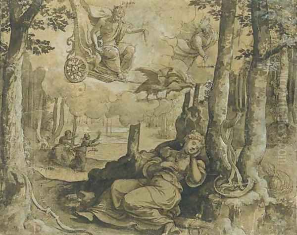 Jupiter and Mercury spying on the sleeping Callisto Oil Painting by Pieter Coecke Van Aelst