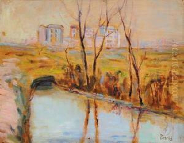 Paesaggio Con Canale Oil Painting by Angelo Torchi