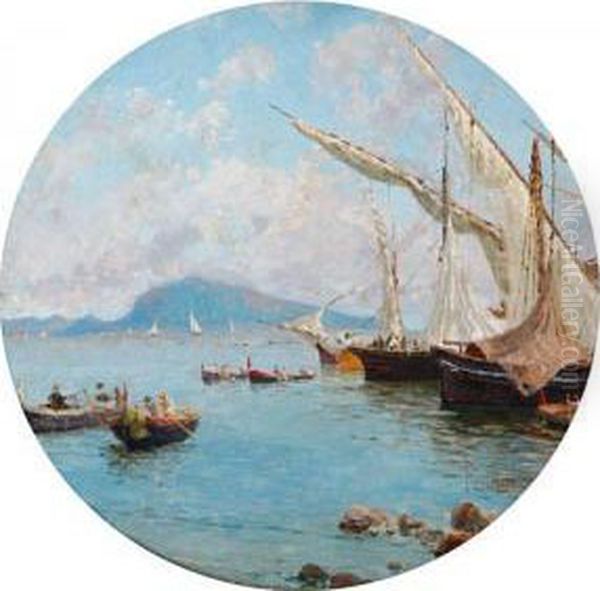 Italian Coastal Scene Oil Painting by Francesco Saverio Torcia