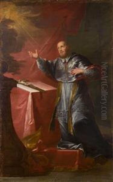 San Francesco Di Sales Adora Il Simbolo Della Trinita Oil Painting by Felice Torelli