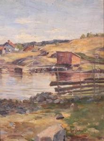 Kystlandskap Med Hus Oil Painting by Thorvald Hagbart Torgersen