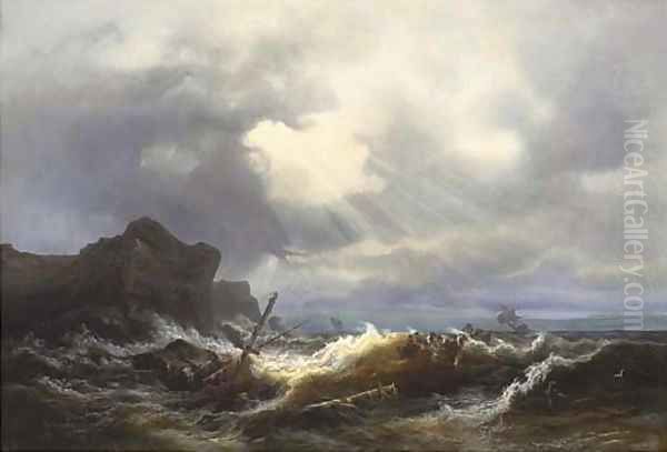 Shipwreck off the coast in a stormy sea Oil Painting by Ivan Konstantinovich Aivazovsky