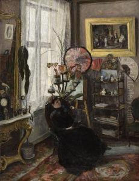 Interior Med Sittende Kvinne Oil Painting by Thorvald Hagbart Torgersen