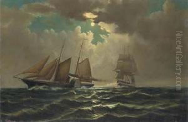 A Paddle Steamer In An Engagement Oil Painting by William Torgerson