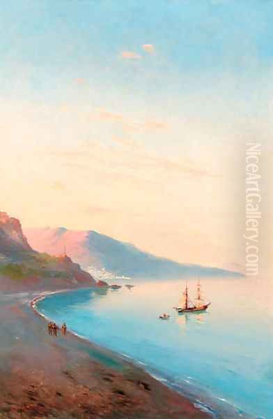 Shipping in a harbour at sunset Oil Painting by Ivan Konstantinovich Aivazovsky